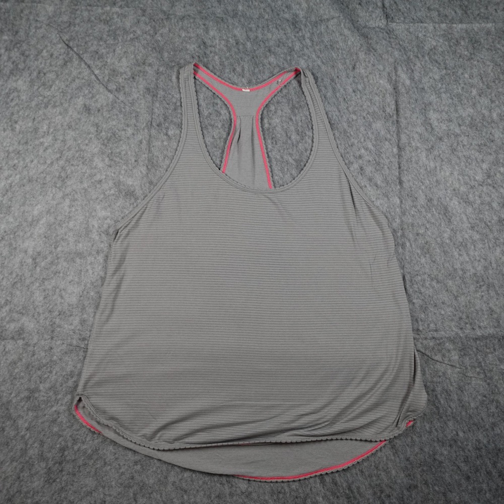 Lululemon Top Women M/L? Gray Striped Racerback Scoop Neck Activewear Tank